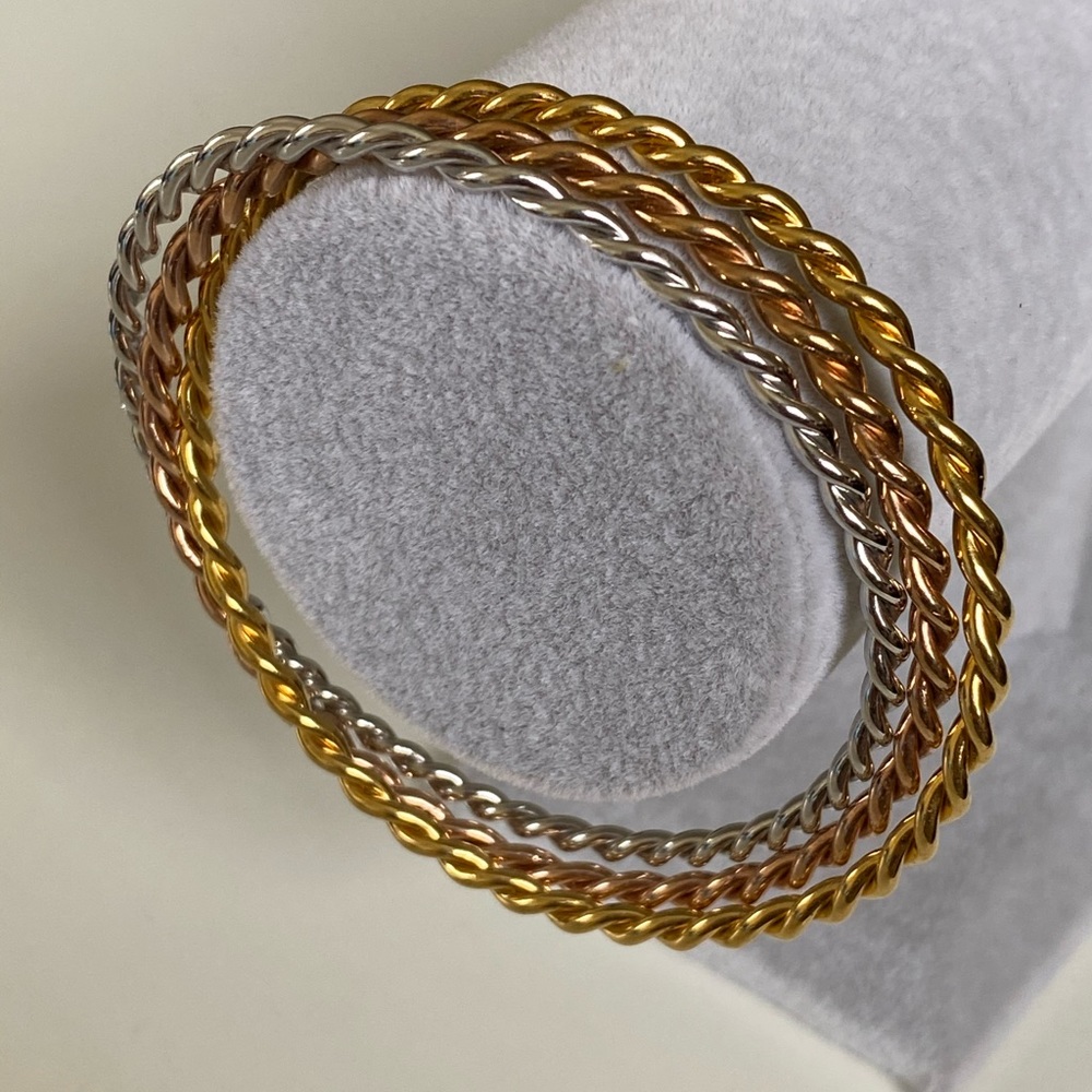 925 Silver handmade connected 3 twisted bangles